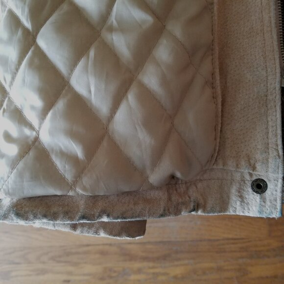 Vintage 80s, suede leather coat, fur fabric lined hood, XL by Weather Spirits - Picture 10 of 15